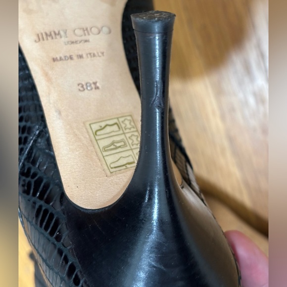 070. Jimmy Choo Black Snake Embossed Leather Heeled Boots - Picture 10 of 10